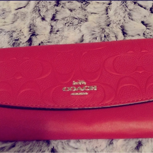 ♥️♥️♥️HTF! Coach Signature Reddish Pink Envelope Clutch Wallet NWT!!!Retail $275 - Picture 2 of 6